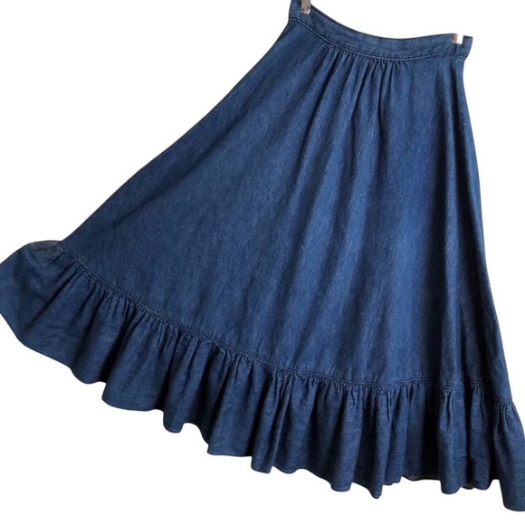 Vtg. Mr. Stan Denim Blue Jean FULL SKIRT, 1970's, Ruffle Flounce Western Size 8 - Picture 7 of 10